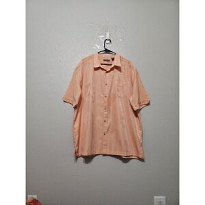 Cubavera Mens XXL Peach Tropical Palm Jacquard Button Up Shirt Resort Aloha